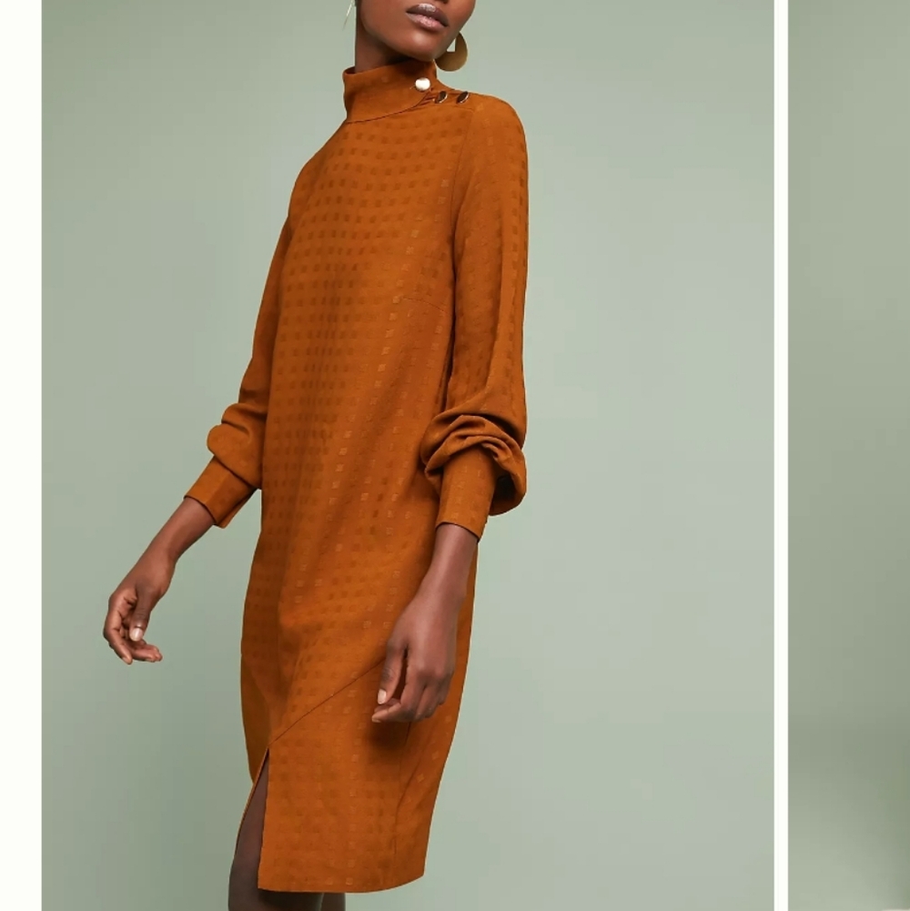 NWT Anthropologie Ottod’Ame Carmen Mock Neck Dress Size 6 In Color Honey